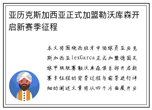亚历克斯加西亚正式加盟勒沃库森开启新赛季征程