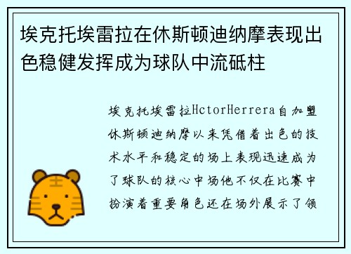 埃克托埃雷拉在休斯顿迪纳摩表现出色稳健发挥成为球队中流砥柱