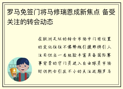 罗马免签门将马修瑞恩成新焦点 备受关注的转会动态 罗马免签门将马修瑞恩成新焦点 备受关注的转会动态